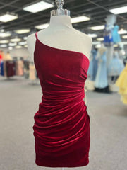 One Shoulder Short Burgundy Corset Prom Dresses, Wine Red Short Corset Formal Corset Homecoming Dresses outfit, Bridesmaid Dresses Uk