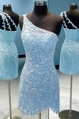 One Shoulder Short Lace Corset Prom Dresses, Short Lace Corset Formal Corset Homecoming Dresses outfit, Evening Dresses Formal