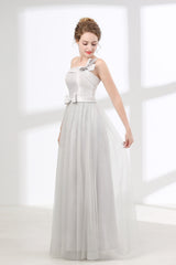One Shoulder Soft Gray Floor Length Corset Prom Dresses outfit, Elegant Dress For Women