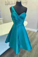 One Shoulder Teal Blue Ruched A Line Corset Homecoming Dress Cocktail Dresses outfit, Homecoming Dress Under 62