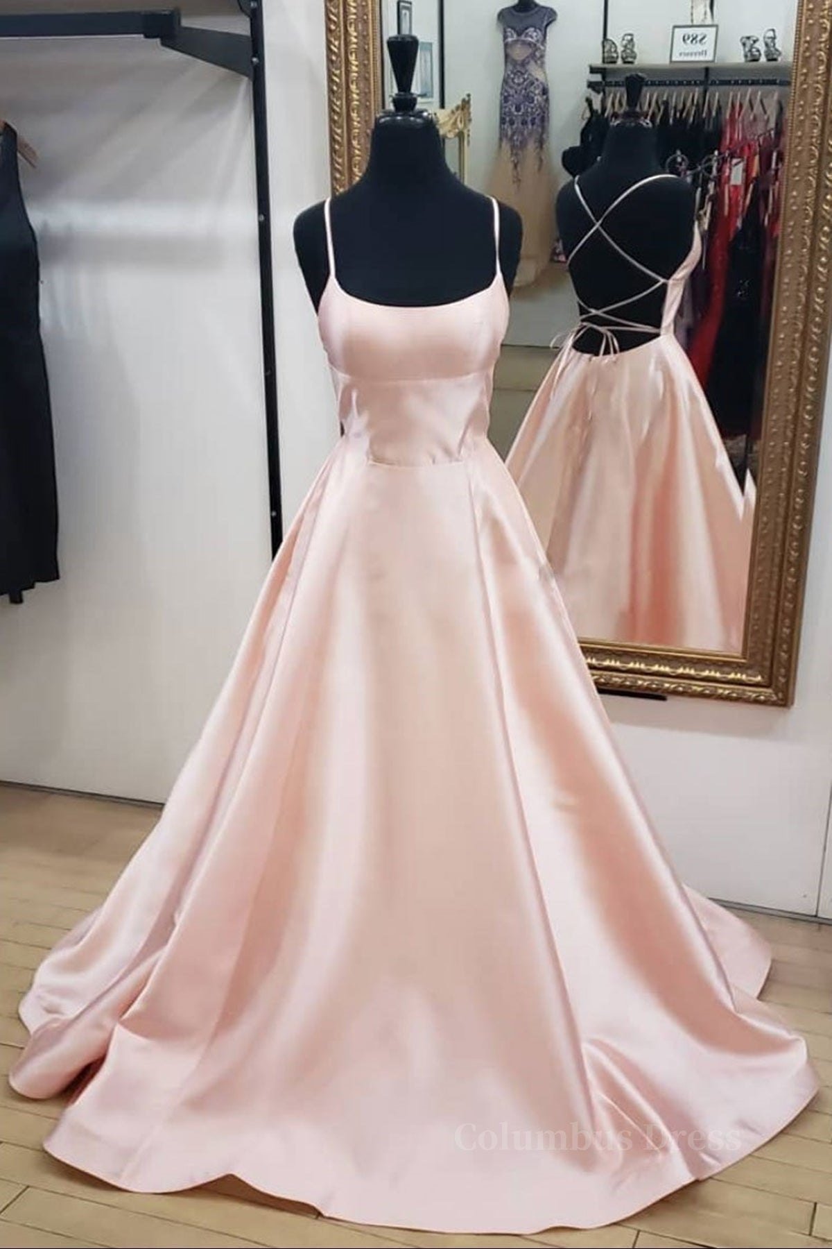 Open Back Pink Satin Long Corset Prom Dresses, Backless Pink Satin Long Corset Formal Evening Dresses outfit, Little Black Dress