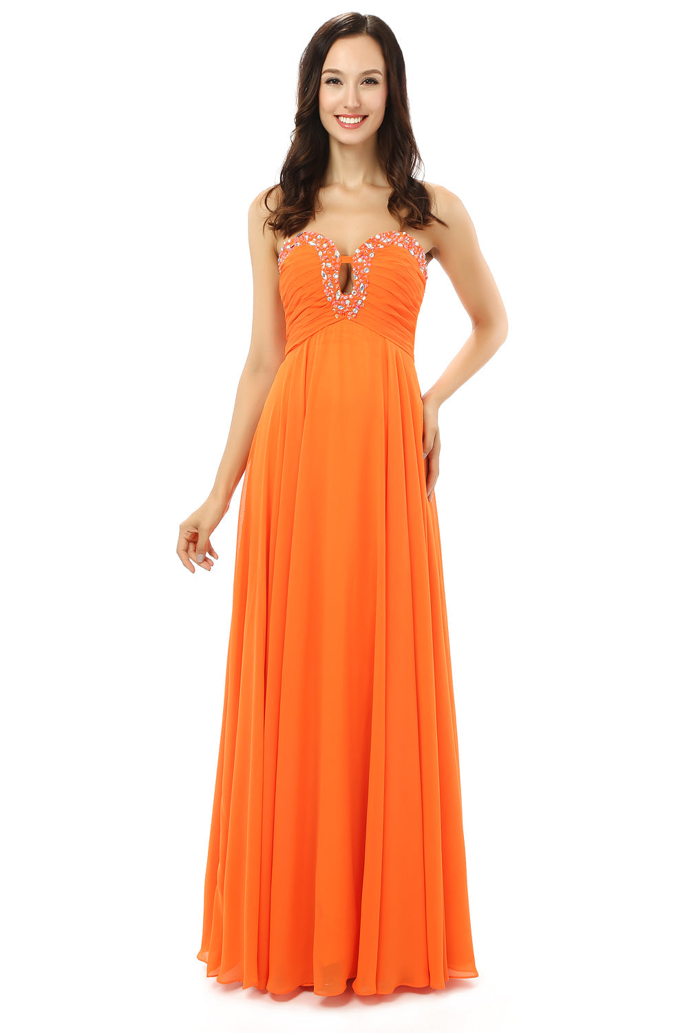 Orange Chiffon Cut Out Sweetheart With Pleats Corset Bridesmaid Dresses outfit, Party Dresses Shopping