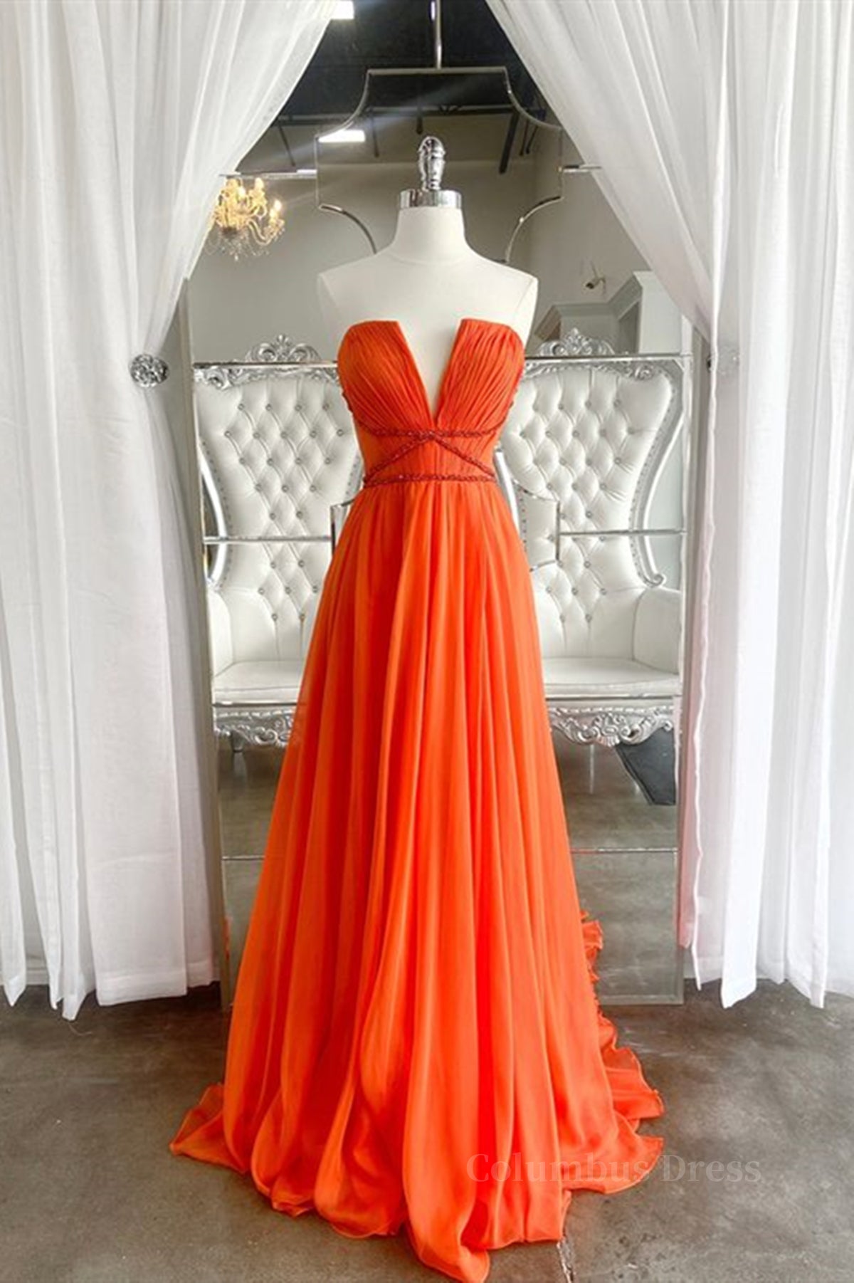 Orange Chiffon Long Corset Prom Dresses, Orange Long Corset Formal Evening Dresses outfit, Formal Dress For Weddings Guest