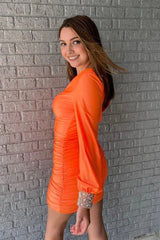 Orange Ruched Tight Corset Homecoming Dress outfit, Orange Ruched Tight Homecoming Dress