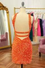 Orange Sheath Halter Sequins Cut-Out Mini Corset Homecoming Dress outfit, Formal Dresses Long Elegant Evening Gowns
