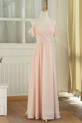 Peach Chiffon Long Mismatched Corset Bridesmaid Dresses outfit, Prom Dress Red