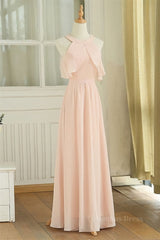 Peach Chiffon Long Mismatched Corset Bridesmaid Dresses outfit, Prom Dress Online