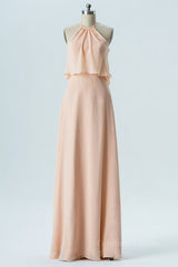 Peach Jewel Chiffon Flounce Chiffon A-line Long Corset Bridesmaid Dress outfit, Bridesmaid Dresses For Girls