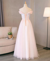 Light Pink Lace Off Shoulder Lonng Corset Prom Dress, Pink Evening Dress outfit, Evening Dresses For Over 67
