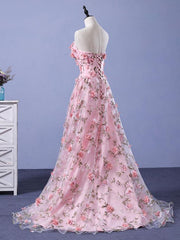 Pink 3D Flower Long Corset Prom Dresses, 3D Floral Pink Long Corset Formal Evening Dresses outfit, Formal Dresses Shop