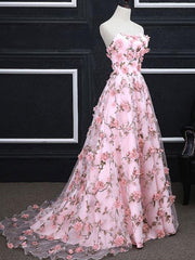 Pink 3D Flower Long Corset Prom Dresses, 3D Floral Pink Long Corset Formal Evening Dresses outfit, Formal Dress Shopping
