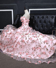 Pink 3D Flower Long Corset Prom Dresses, 3D Floral Pink Long Corset Formal Evening Dresses outfit, Formal Dress For Sale