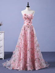 Pink 3D Flower Long Corset Prom Dresses, 3D Floral Pink Long Corset Formal Evening Dresses outfit, Formal Dress Shops