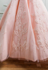 Pink Lace Long A-Line Corset Prom Dresses, Off the Shoulder Evening Dresses outfit, Bridesmaid Dresses Fall Colors