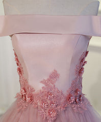 Pink A Line Off Shoulder Tea Length Corset Prom Dress, Lace Corset Homecoming Dresses outfit, Evening Dresses Ball Gown