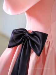 Pink A-Line Satin Off Shoulder Long Corset Prom Dress, Pink Corset Formal Evening Dresses outfit, Prom Dress