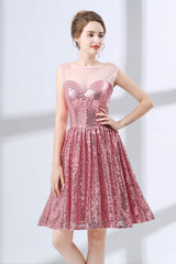 Pink A-Line Sequined Short Corset Homecoming Dresses outfit, Evening Dress Shopping