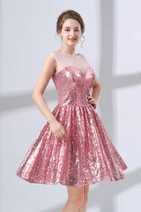 Pink A-Line Sequined Short Corset Homecoming Dresses outfit, Evening Dress Shops