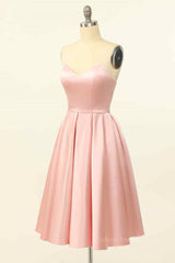 Pink A-line Strapless Satin Lace-Up Back Mini Corset Homecoming Dress outfit, Classy Outfit