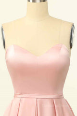 Pink A-line Strapless Satin Lace-Up Back Mini Corset Homecoming Dress outfit, Party Dress Code Ideas