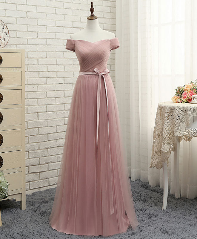 Pink A LineTulle Off Shoulder Long Corset Prom Dress, Evening Dress outfit, Couture Gown
