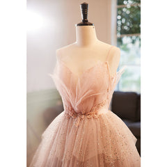 Pink Beaded V-neckline Tulle Party Dress Corset Prom Dress, Tulle Layers Sweet 16 Dress outfit, Party Dress Meaning