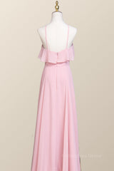 Pink Chiffon Ruffle Halter A-line Long Corset Bridesmaid Dress outfit, Prom Dresses 2026