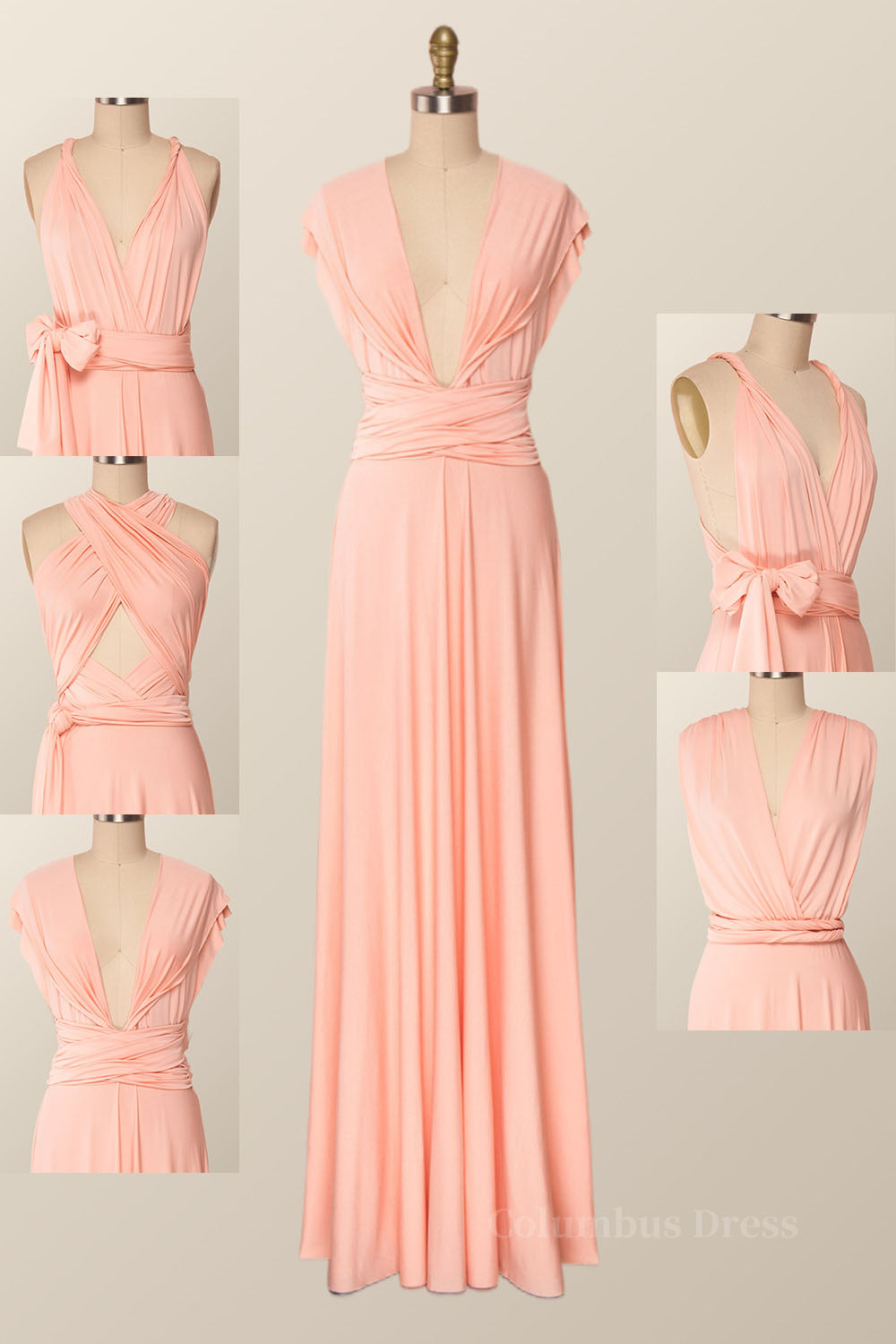 Pink Convertible Long Corset Bridesmaid Dress outfit, Dressy Outfit
