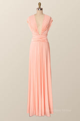 Pink Convertible Long Corset Bridesmaid Dress outfit, Modest Dress