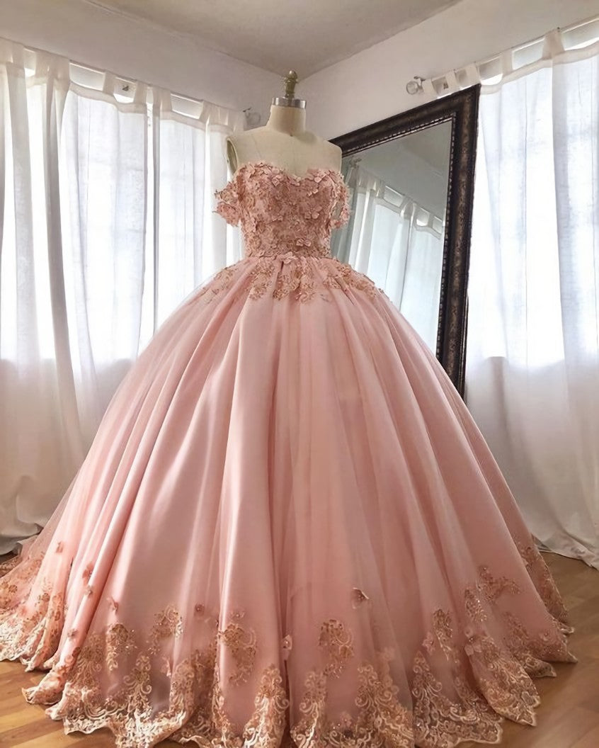 Pink Embroidered Lace Quinceanera Dresses Corset Ball Gowns, Long Corset Prom Dress outfits, Party Dresses And Jumpsuits
