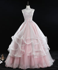 Pink High Neck Tulle Lace Long Sweet 16 Dress Tulle Lace Pink Corset Prom Dress outfits, Prom Dresses Stores Near Me