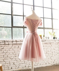 Pink Lace Tulle Short Corset Prom Dress, Corset Homecoming Dress outfit, Prom Dress With Pocket