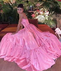 Pink Leg Split Corset Prom Dress,Women Sexy Elegant Party Dresses outfit, Cute Summer Dress