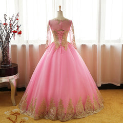 Pink Long Sleeves Tulle Round Neckline Sweet 16 Dresses, Pink Corset Formal Gown outfit, Party Dress India