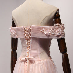 Pink Off Shoulder Handmade Corset Formal Dresses , Long Corset Prom Dresses outfit, Prom Dresses Around Me