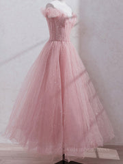 Pink off shoulder tulle sequin long Corset Prom dress, pink Corset Formal dress outfit, Prom Dress Pattern