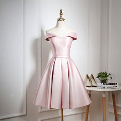 Pink Satin Knee Length Corset Homecoming Dress, Off the Shoulder Corset Homecoming Dress outfit, Evening Dresses Designer