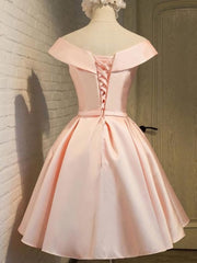 Pink Satin Knee Length Party Dress , Corset Homecoming Dress outfit, Dress Design