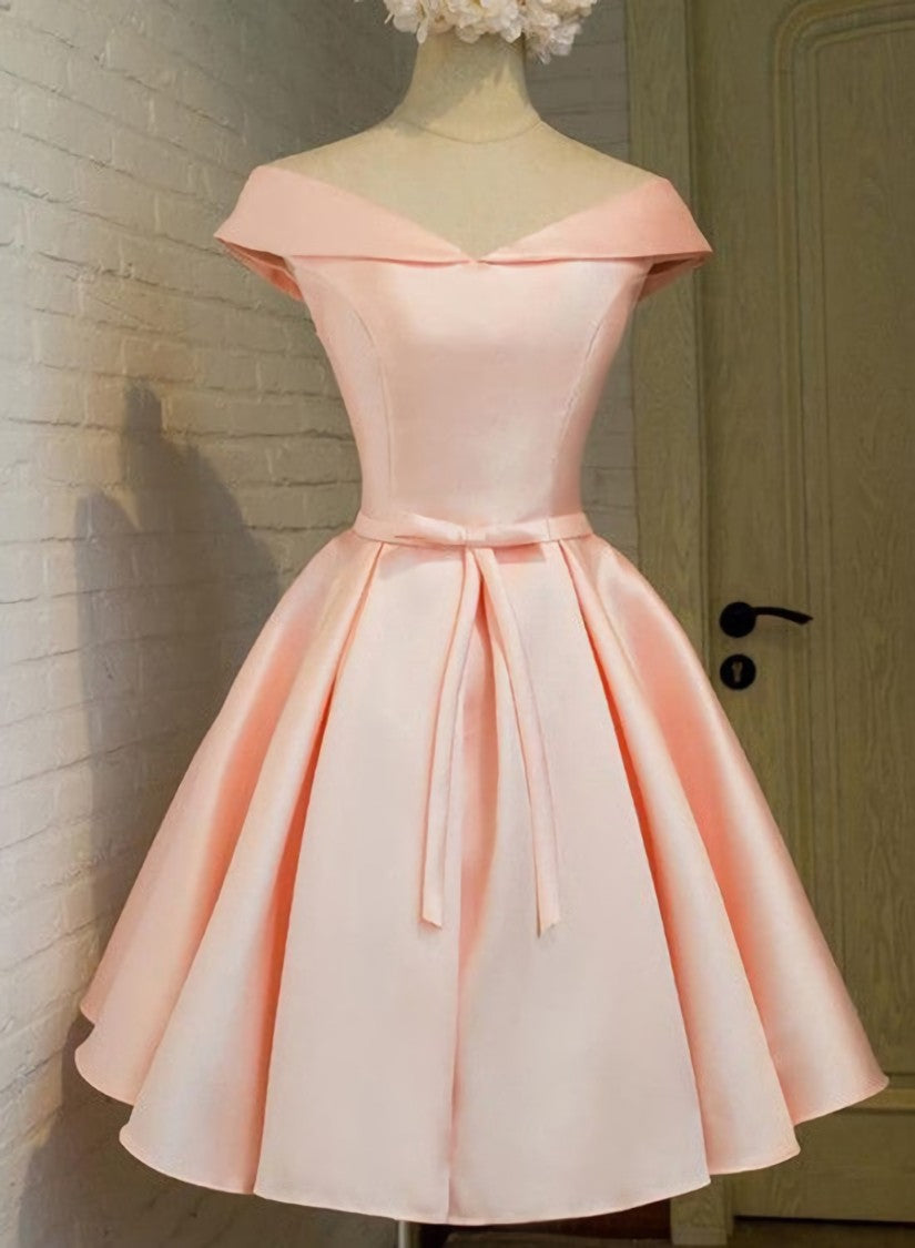 Pink Satin Knee Length Party Dress , Corset Homecoming Dress outfit, Engagement Dress
