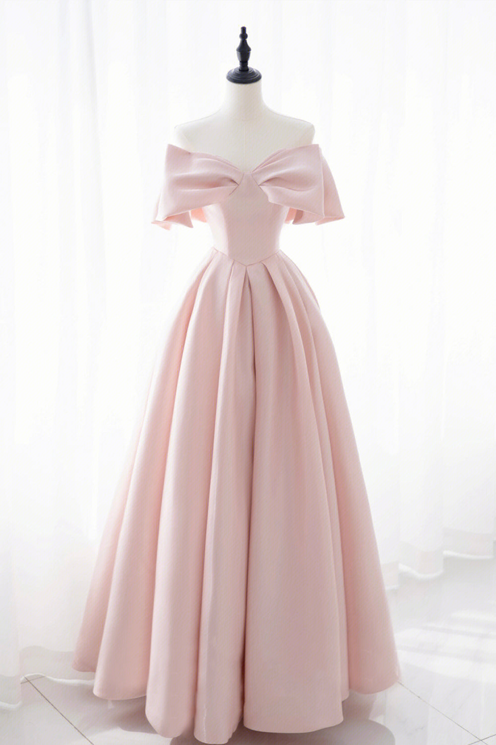 Pink Satin Long Corset Prom Dress, Cute Off Shoulder Evening Dress outfit, Party Dress Size 90