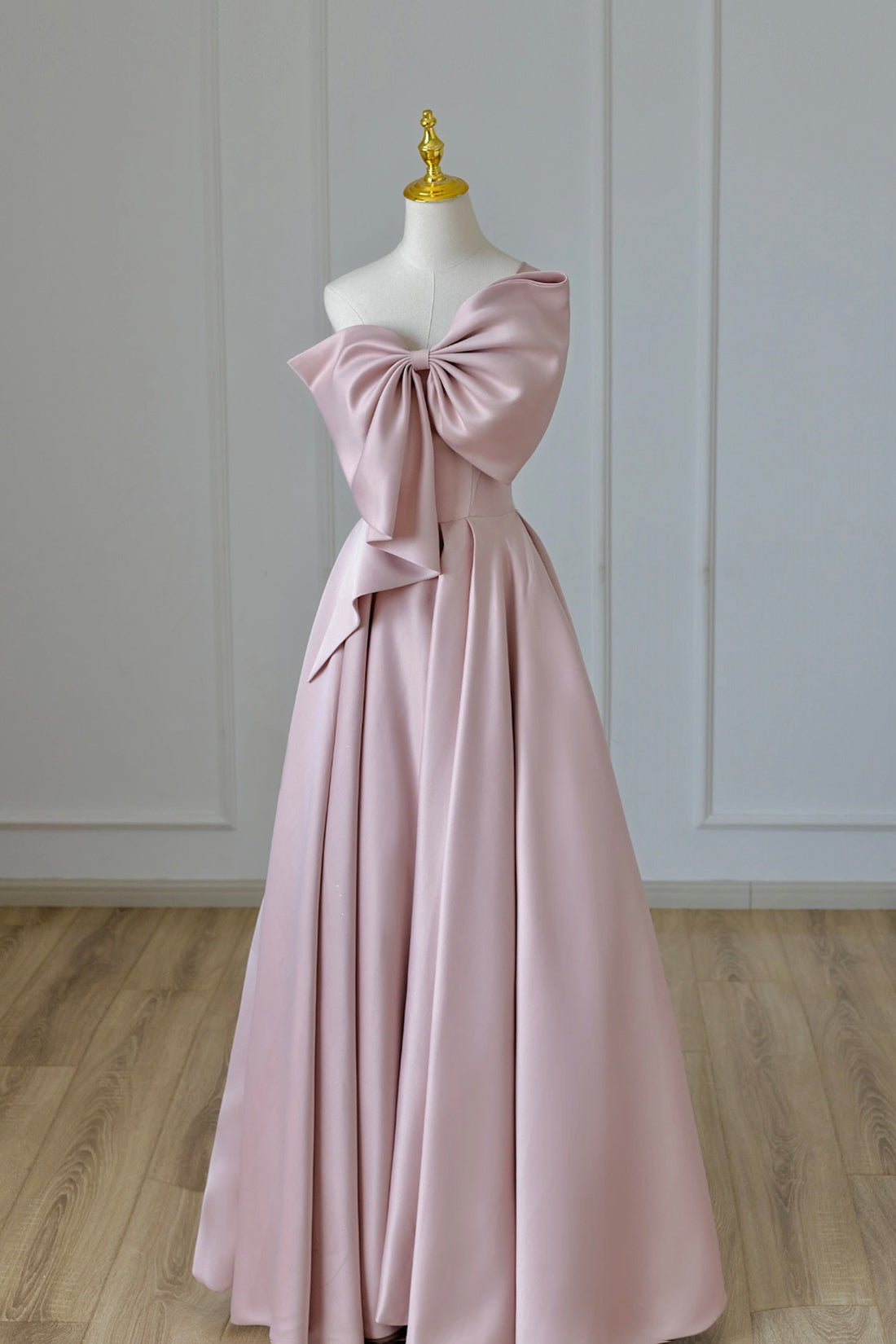 Pink Satin Long Corset Prom Dress with Bow, One Shoulder Corset Formal Evening Dress outfit, Winter Formal Dress