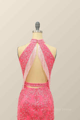 Pink Sheath Halter Sequin-Embroidered Cut-Out Mini Corset Homecoming Dress outfit, Formal Dresses Cocktail