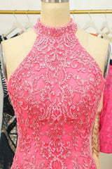 Pink Sheath Halter Sequin-Embroidered Cut-Out Mini Corset Homecoming Dress outfit, Formal Dress Floral