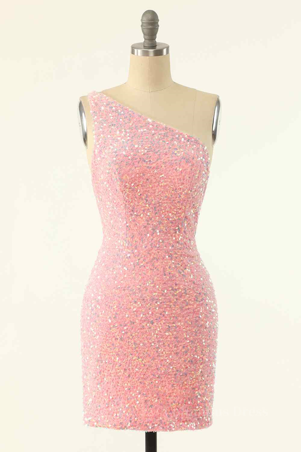 Pink Sheath One Shoulder Strap Back Sequins Mini Corset Homecoming Dress outfit, Formal Dress Stores