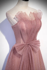 Pink Shiny Tulle Long A-Line Corset Prom Dress, Lovely Strapless Evening Dress outfit, Princess Dress