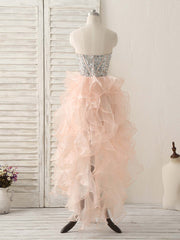 Pink Sweetheart Neck Rhinestones Organza Corset Prom Dress Pink Corset Homecoming Dresses outfit, Formal Dresses Classy