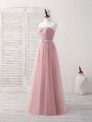Pink Sweetheart Neck Tulle Long Corset Prom Dress, Aline Pink Corset Bridesmaid Dress outfit, Party Dress Maxi