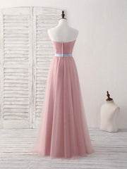 Pink Sweetheart Neck Tulle Long Corset Prom Dress, Aline Pink Corset Bridesmaid Dress outfit, Party Dresses Maxi