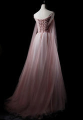 Pink Sweetheart Tulle Long Elegant Evening Dress, Pink Corset Prom Dress outfits, Party Dress With Glitter