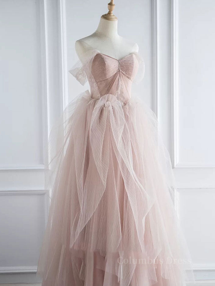 Pink sweetheart tulle long Corset Prom dress, pink tulle Corset Formal dress outfit, Prom Dresses For Girl